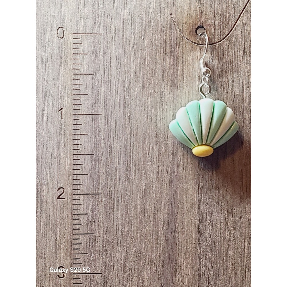 Handmade Mint Green White Pastel Seashell Drop Earrings Nautical Summer Beach - Picture 2 of 8